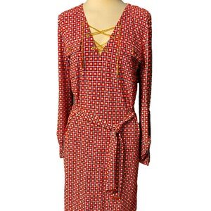 EUC Michael Kors daywear dress. Gold detail, belted. Geometric pattern NICE